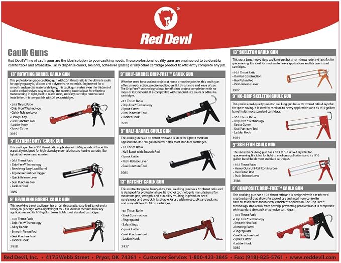 Red Devil 3937 13" Ratchet Caulk Gun - Thrust Ratio 6:1
