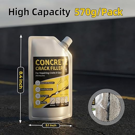 Pack of 4 Self Leveling Concrete Crack Filler, Cement Crack Filler, Waterproof & High Elasticity, Concrete Slab Repair for Driveway, Patio, Garage Floor, Sidewalk, Pool Deck (20 oz)