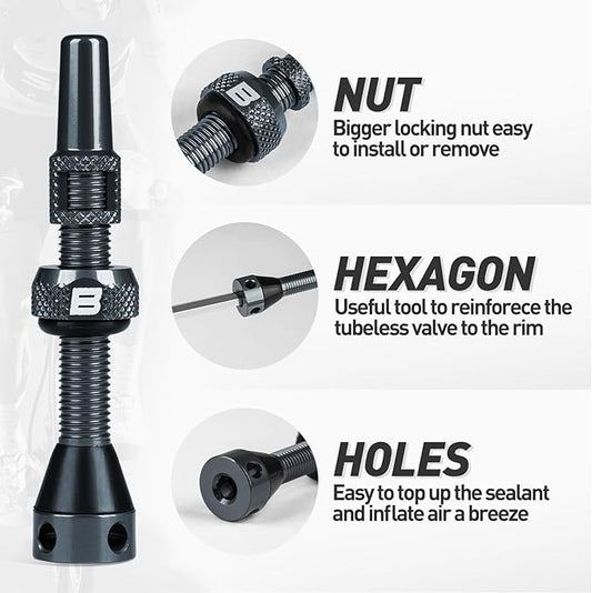 BWSHLF Tubeless Presta Valve Stem 40/44/55/60/65/80/100 mm, Super Light Alloy Presta Valve Stem Kit with Valve Core Remover Tool and Valve Stem Caps - Multiple Color and Size Options(Pair)