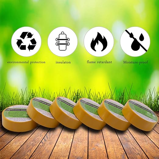 Electrical Tape Yellow 6 Pack 3/4-Inch by 30 Feet, Voltage Level 600V Dustproof, Adhesive for General Home Vehicle Auto Car Power Circuit Wiring Yellow