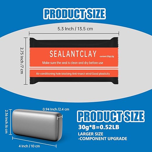 Quick Mending Mud & Waterproof Gray Sealant Putty (Pack of 8) - Ideal for Sealing: Air Conditioning Gaps, Wall Holes, and Drain Pipe Connections,Duct Seal Repair Sealing Clay.