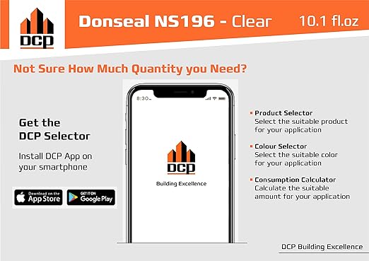 DCP Donseal NS196 Silicone Caulk Sealant 1 Pack – 100% Silicone Tube for Bathroom, Kitchen, Outdoor, Bathtub and Window Seal, 10.1 fl oz – Clear