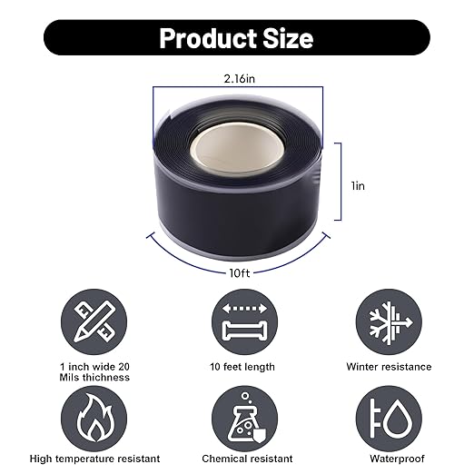 4-Pack Self Fusing Silicone Tape (40 Ft Total) - Black Rubber Tape for Auto Hose Repair & Electrical Insulation - Heat Resistant 500°F, Residue-Free & Easy-Peel Liner