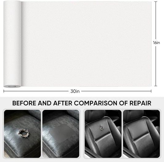Leather Repair Tape,16 x 30 Inches Self Adhesive Leather Repair Patch,Leather Repair Kit for Furniture,Couches,Car Seats,Cabinets,Handbags(White)