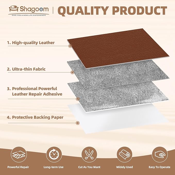 Shagoom Leather Repair Patch, Repair Patch Self Adhesive Waterproof, DIY Large Vinyl Patches for Couches, Furniture, Kitchen Cabinets, Wall (Light Brown, 3.5X79 Inch)