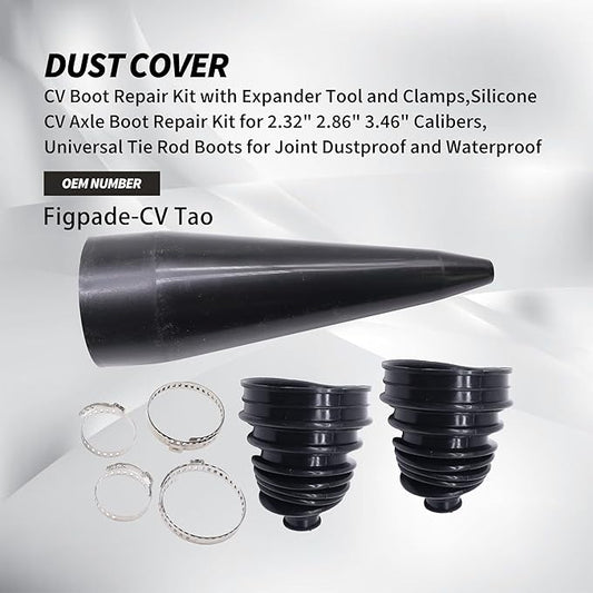 2PCS CV Boot Repair Kit with Expander Tool and Clamps, Silicone CV Axle Boot Repair Kit for 2.41" 2.81" 3.43" Calibers, Tie Rod Boots for Joint Dustproof and Waterproof