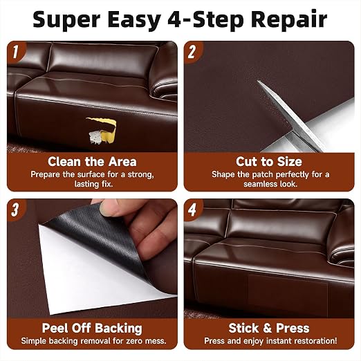 Leather Repair Tape, self-Adhesive Leather Repair Patch, for car seat Repair, Suitable for Sofas, Furniture, Seats, Strong Adhesive Leather Repair Tape (Dark Brown, 7.87x 85in)