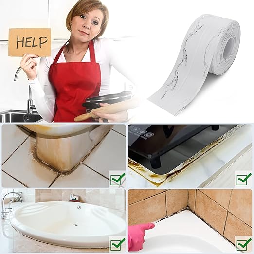 Dstorelhp Caulk Tape Waterproof Self Adhesive, Decorative Caulking Tape for Kitchen, Countertop, Bathroom, Sink, Bathtub, Toilet, Shower (White Marble, 2Rolls-1.5" x 10.5Ft)