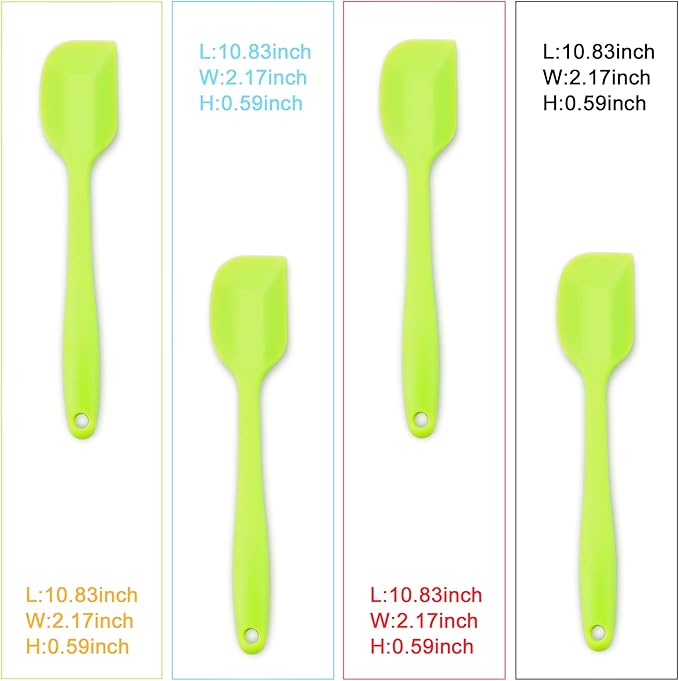 4‑Piece Silicone Spatulas Set Heat Resistant 600°F Seamless Steel‑Core Rubber Spatulas for Nonstick Cookware ALLWIN HOUSEWARE Uniform Length Kitchen Spatulas for Cooking & Baking, Green