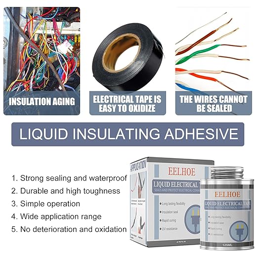 125ml Liquid Electrical Tape, Waterproof Liquid Rubber Insulation Coating, Fast-Drying Flexible Wire Repair Sealant, Plastic Dip Alternative for Indoor/Outdoor Electrical Connections & Cables