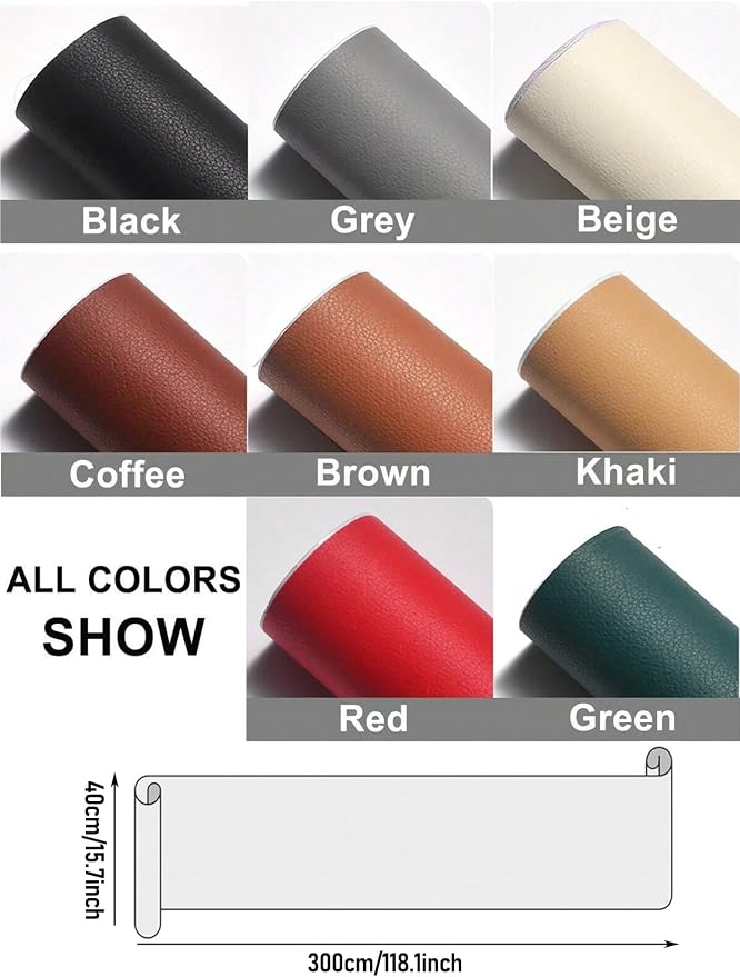 Leather Repair Kit for Furniture, 16x118 inch Self Adhesive Leather Repair Patch for Couches, Chairs, Car Seats, Cabinets, Handbags, Waterproof and Wear-Resistant Vinyl Repair Kit, Beige