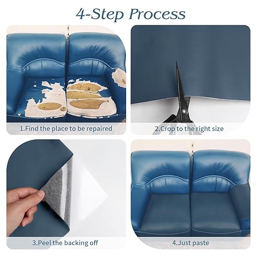 BSZHTECH Leather Repair Tape Self-Adhesive Leather Repair Patch for Couch Furniture Sofas Car Seats Advanced PU Vinyl Leather Repair Kit (Blue, 3.9X79 inch)