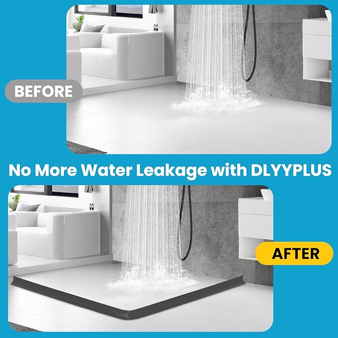 98" Collapsible Shower Threshold Water Dam Shower Water Stopper Barrier Keeps Water Inside Threshold Dry and Wet Separation Suitable for Bathroom Kitchen Sink Bathtub and More