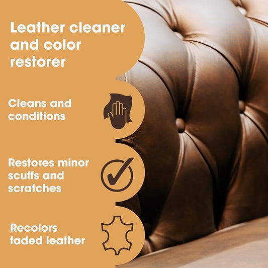 Furniture Clinic Leather Easy Restoration Kit | with Leather Recoloring Balm, Cleaner, Sponge, and Cloth | Leather Repair Kit for Scratched and Faded Furniture (Beige)