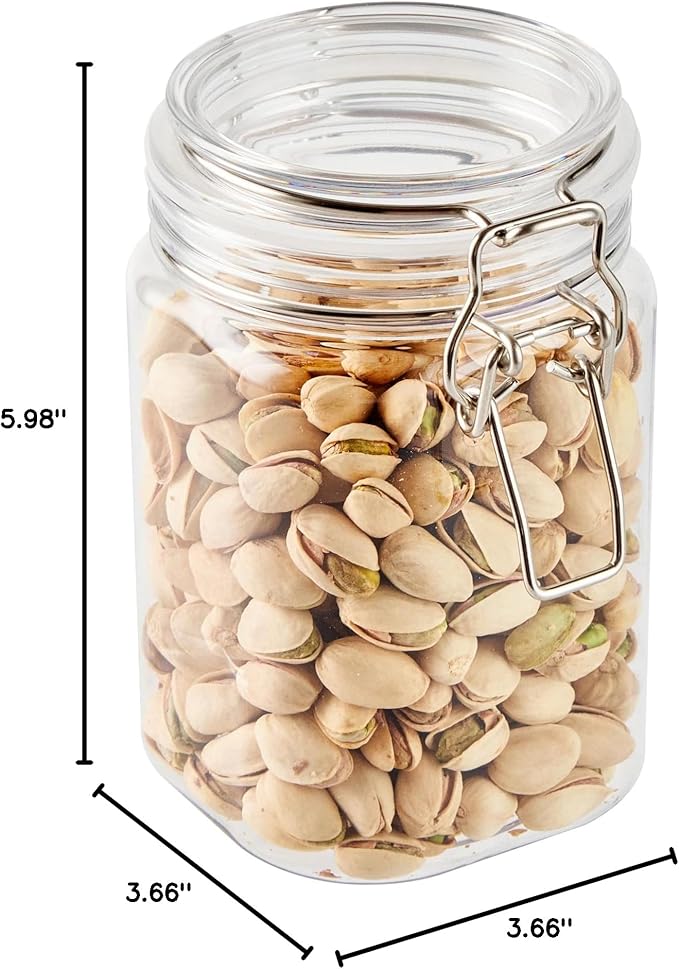 Restaurantware-Met Lux 29 Ounce Hinged Food Storage Jars, 2 Airtight Jars With Lids - Rubber Gasket, Wide Mouth, Clear Plastic Square Canisters, For Kitchen And Pantry Storage Of Bulk Dry Food
