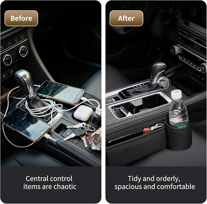 Kwak's Car Seat Gap Filler Organizer 2pcs – Fits 0.2“–1.2” Seat Gaps, Premium PU Leather Seat Gap Plug for Car SUV Truck, Stops Phone/Keys from Dropping, Extra Cup Holder for Car (Black)