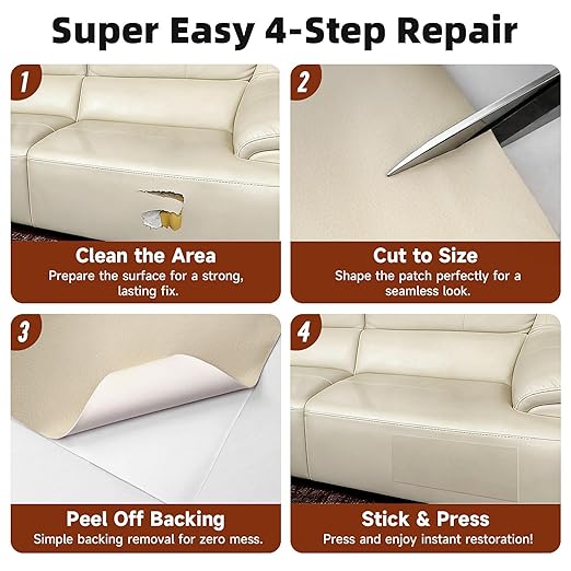 15.7 x 78.7in Beige Leather Tape, self-Adhesive Leather Repair Patch, for car seat Repair, Vinyl Repair kit, Suitable for Sofas, Furniture, Seats,Strong Adhesive Leather Repair Tape