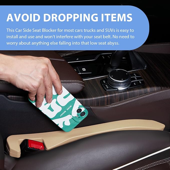 2 PCS Car Seat Gap Filler, PU Leather Car Seat Side Gap Filler to Fill The Gap Between Seat and Console, Universal Car Seat Gap Filler to Prevent Item from Falling for Most Vehicles (Beige)