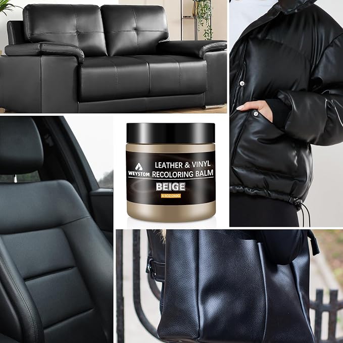 Leather Recoloring Balm - Beige Leather Repair Kit for Furniture, Leather Dye & Paint to Recolor, Restore & Repair Faded, Cracked, Peeling Leather