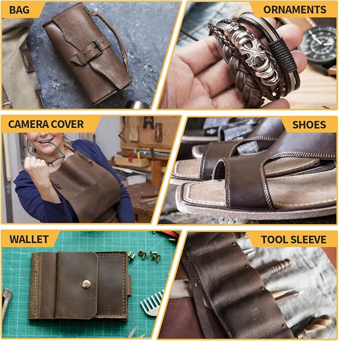 RingSun 24''X24'' Coffee Leather Sheets for Crafts (2mm), Full Grain Leather Tooling Leather