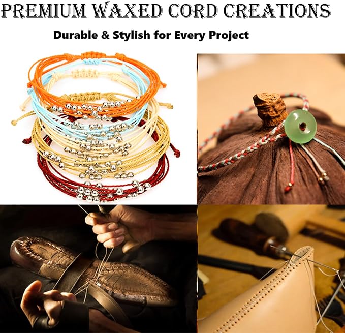 Leather Sewing Waxed, Khaki Waxed Thread for Beginners Leather Craft DIY Supplies, Shoe Repairing, Jewelry Making (32.8 Yards)
