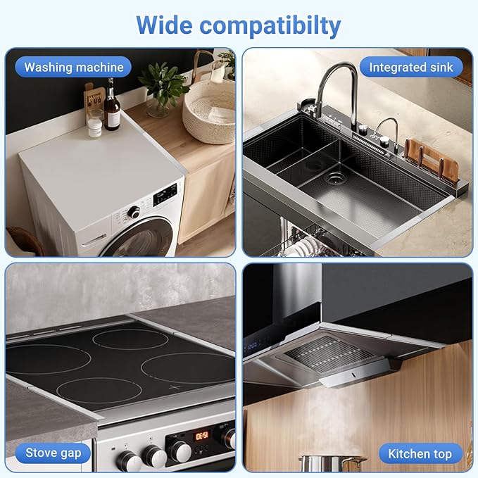 Amundo Stove Gap Covers - Stainless Steel, Stove Counter Gap Covers, Oven Gap Cover Length Retractable 13.8" to 27.5" for a Variety of Furnaces, Heat Resistant & Effectively Sealing Spills in Kitchen