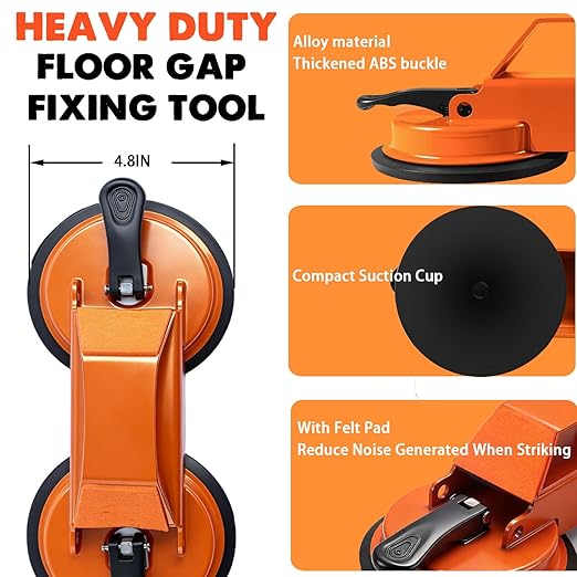 Upgraded Floor Gap Fixer Tool, 45°Striking Surface Heavy Duty Floor Gap Repair Tool with Vacuum Dual Suction Cup & 5pcs Sticky Pads for Laminate, Vinyl, Wood