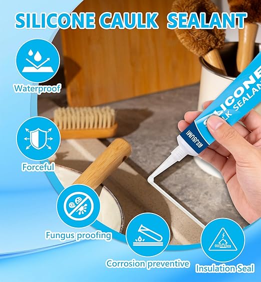 Clear Silicone Caulk Sealant 3.38 fl.oz(100ml), Waterproof & Strong Adhesion, Shrink & Crack Proof for Kitchen Bathroom Window Door Toilet Shower Sink