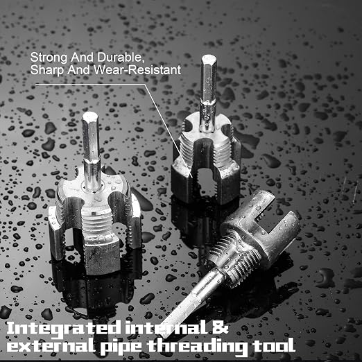 3 Pcs Pipe Thread Cutting Tool Integrated Internal & External Pipe Threading Tool Electric Drill Compatible PVC Tube Threader Kit, 1/2", 3/4", 1'' Tube Sizes Rethreading Kit(3 Sizes, Silver)