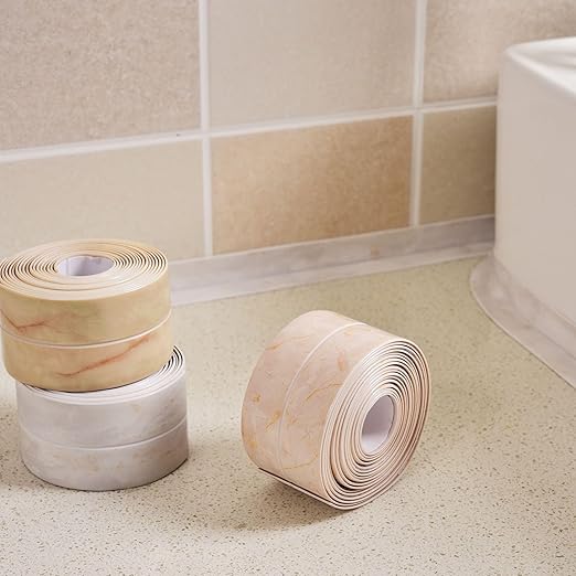 White Waterproof Caulk Tape PVC Self Adhesive Caulk Strip Joint Adhesive Shower Bathtub Joint Strip Bathroom Sealing Tape Kitchen Sealing Tape and Shower Tile Sealant