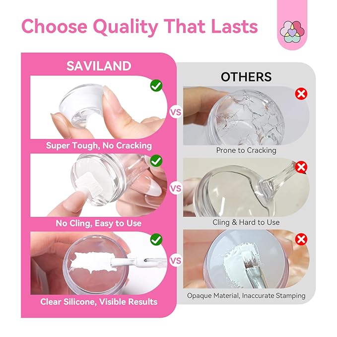 Saviland French Tip Nail Stamp: 4PCS Nail Art Stamper Kit Clear Silicone Nails Stamping Long & Short Jelly Stamper with Scrapers Nails Stamper Kit for French Manicure Home DIY Salon