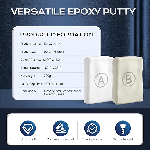 Boncart Epoxy Putty, 200g Fast Repair AB Epoxy Putty, High-Strength Two-Part Filler for Metal, Wood, Tile, Ceramics, Multi-Purpose Sculpt Clay for Bonding, Repairing, Sculpting (White)