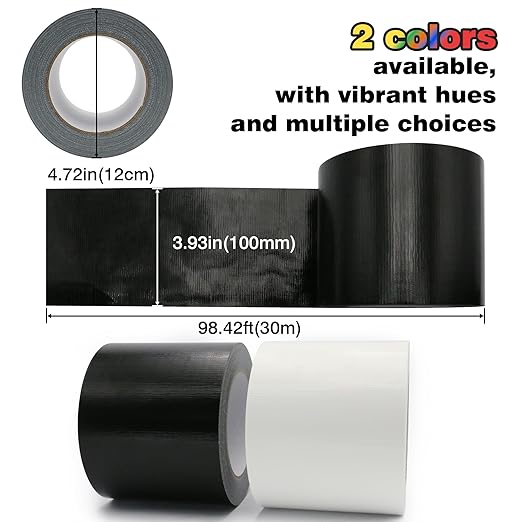 Heavy Duty Duct Tape 4 Inch X 33 Yards, 8.5 Mil Thickness, Multi Purpose White Duct Tape, No Residue, Waterproof and Tear by Hand - for Repairs, Industrial, Professional Use
