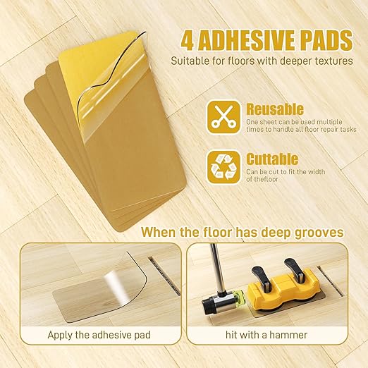 Floor Gap Fixer Tool Kit – 2-in-1 Double Sided Suction Cup with Hammer & 4 Pads for Laminate, Vinyl, Hardwood Floor Repair – Dual-Head Striking Tool for Tight Spaces(2pcs Suction Cups kit)