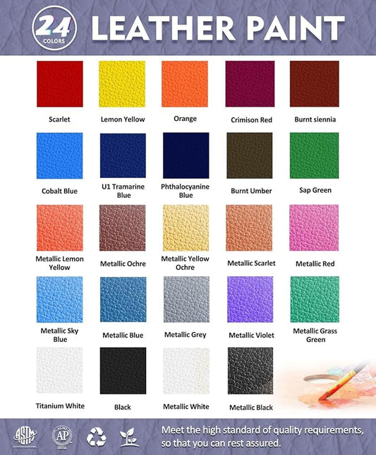 Colorful Acrylic Leather Paint for Shoe Painting- 24 Colors Leather Paint for Bag & Wallet Decor, Leather Jacket Care, Crafts DIY & Customizing Leather Projects