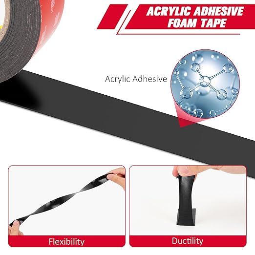 3M Double Sided Mounting Tape 2" x 15.4 Ft 0.025in Thick Black 2 Pack 5925 Heavy Duty Foam Tape Strong Adhesive for Car Décor Home Office Logos