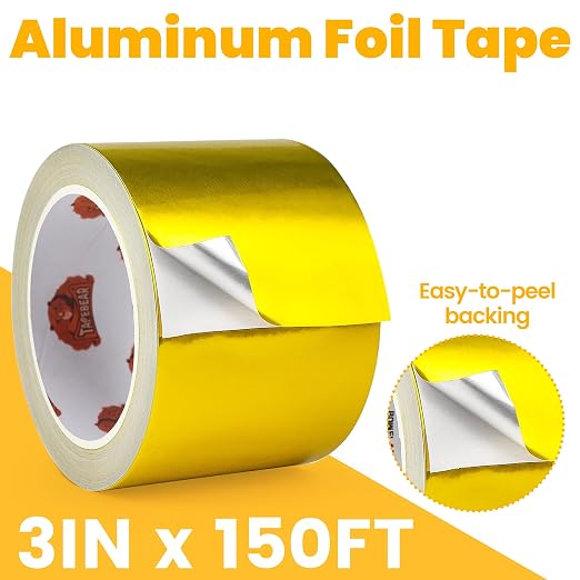 TAPEBEAR Gold Aluminum Tape 3" x 150FT, Professional Heat Reflective Tape Foil Duct Heat Shield Heat Resistant Tape for DIY Crafts, HVAC Ductwork, Dryer Vent, Exhaust Hose, Pipe Metal Repair
