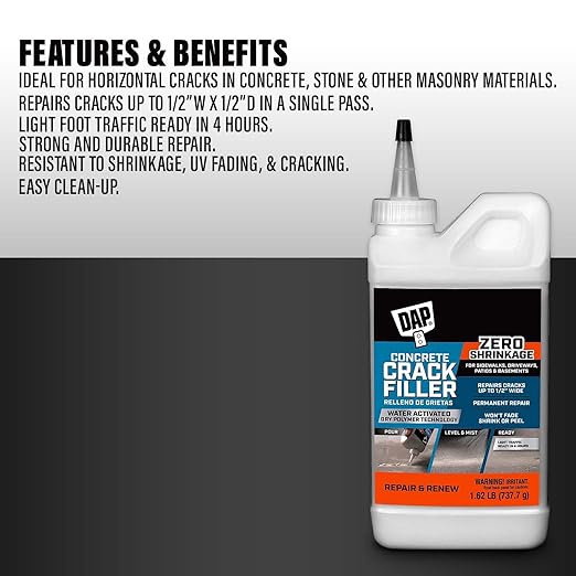 Fast Drying DAP - Concrete Crack Filler - 1.62 LBs - Permanently Fill Concrete, Stone, and Masonry Surfaces – Available with Omni Depot Chemical-Resistant Gloves