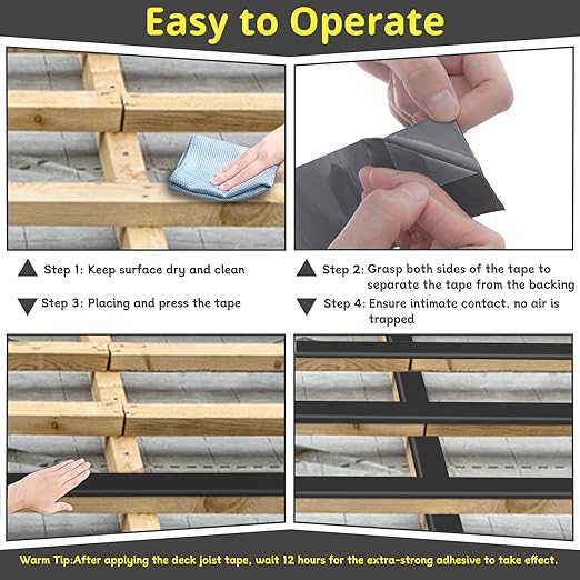 Joist Tape for Decking 2'' X 50', 10 Rolls Weather Resistance Butyl Tape, Waterproof and Anti-Corrosion, Self-Adhesive for Wood Joists Decks Beams Roof Rv