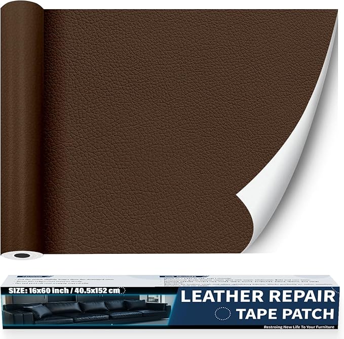 Zenyao Leather Repair Patch Tape - Self Adhesive Leather Repair Kit for Car Seat Furniture, Heavy Duty Vinyl Repair Patch for Couch Sofa, Waterproof for Rips Scratches Tears, 16x30 Inch Roll, Brown