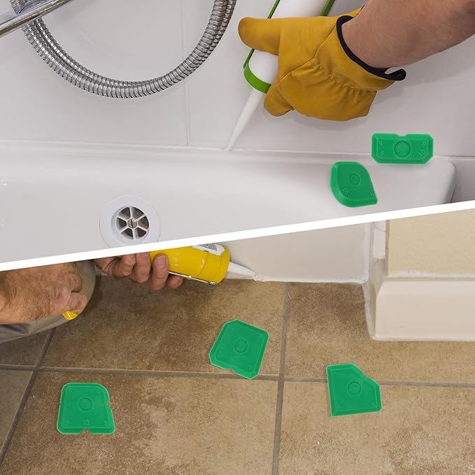 Tinoaly 10pcs Silicone Caulking Tool Kit, Caulk Remover Tool Portable Sealant Scraper Reusable Grout Scraper for Kitchen Bathroom Floor (Green)