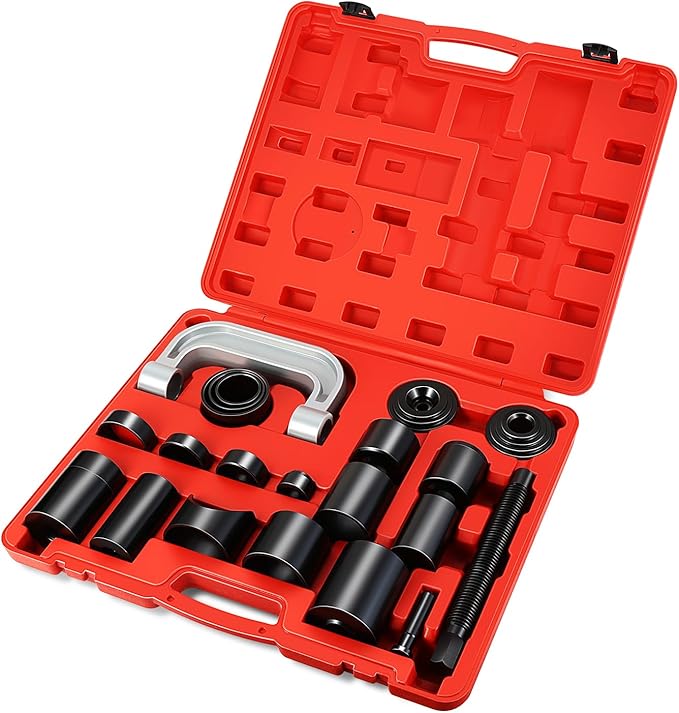 DNA Motoring 21pcs Universal Ball Joint Service Repair Remover Installer Adapter Tool Kit for Most 2WD 4WD Cars Pickups Vans SUVs,Red, TOOLS-00313