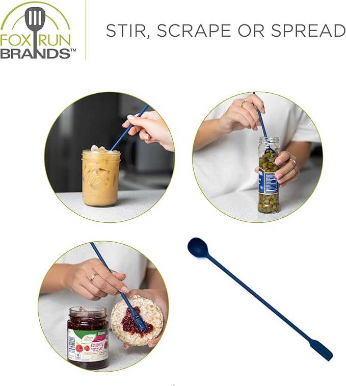 Fox Run Silicone Jar Scraper, Dual Sided With Tiny Spatula and Spoon, 11"