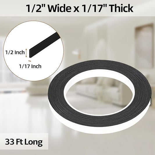 1/2 Inch Wide 1/17 Inch Thick Weather Stripping Door Seal,Window Sealing Tape,Foam Insulation Tape,Single-Sided Self-Adhesive Foam Strips,33 Feet Long Black