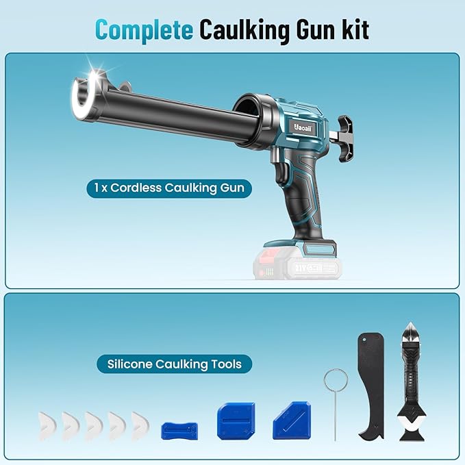 Electric Caulking Gun Compatible with 18V Makita Battery, 10 oz Cordless Caulk Gun with Caulking Tools-3 in 1 for Filling/Sealing, 4 Adjustable Speeds, LED Light(Battery Not Included)