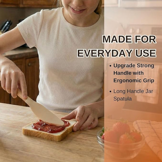10.7" Silicone Jar Spatula with Natural Beechwood Handle, Removable Flexible Scraper Head for Deep Jars, Thick Non-Stick Small Spatula for Sourdough, Peanut Butter, Blenders & Baking, Cream