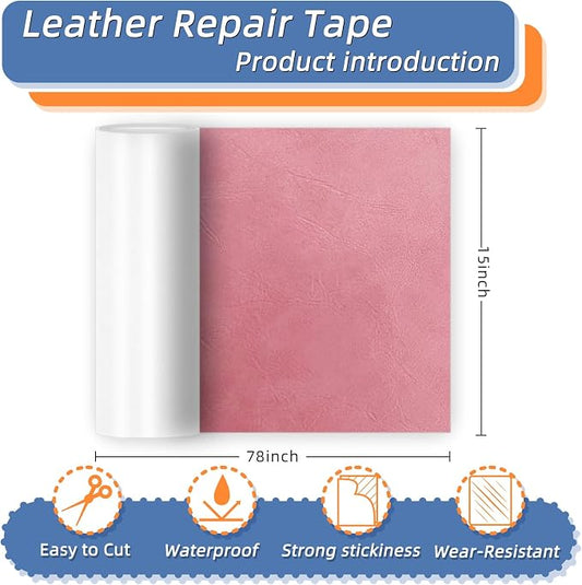 Self Adhesive Faux Leather Repair Patch,1Roll 15x78 Inch Leather Repair Tape for Furniture,Couch Tape for Couches,Bed,Car Seats,Chair,Light Pink