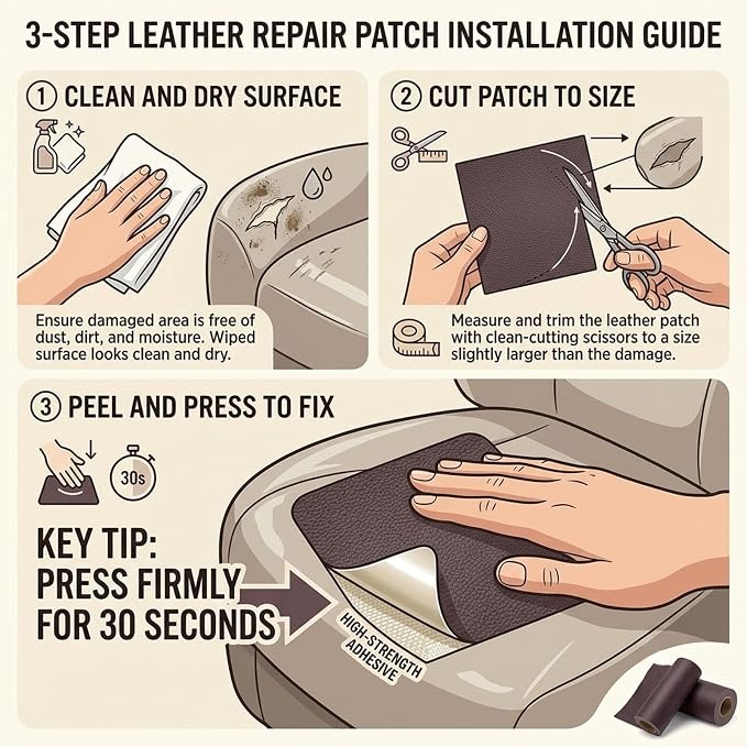 2PCS Leather Repair Patch Tape for Car Seats, Self Adhesive Leather Repair Patch Vinyl Repairs Kit, Waterproof PU Upholstery Tape for Furniture Couch Chair, Sofa Seat Repairs 4 x 8 Inch (Black)