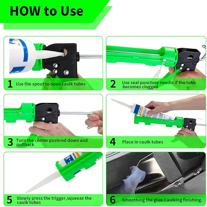 Caulk Gun Kit, Caulking Gun No Drip with 3 Silicone Caulking Tool and 3 in 1 Caulk Remover Tool, 15:1 Thrust Ratio, Professional Hand Caulking Gun Tool