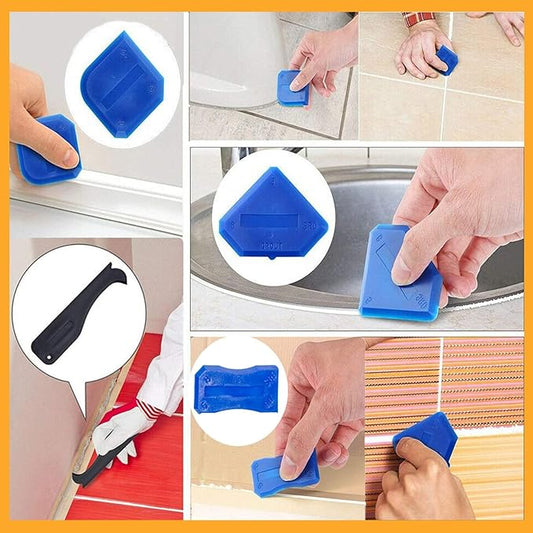Sakerplus 3-in-1 Caulking Tool, Scraper & Silicone Trowel for Grout Removal and Caulk Smoothing, Sealant Application Tool for Bathroom Kitchen Tile Sink Window Frame (Classic with Scraper, 2 Sets)